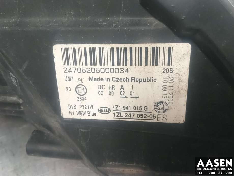 Frontlykt venstre xenon til Škoda Octavia 2009-2013 (Type II, Fase 2) (1Z1 941 017 T|)