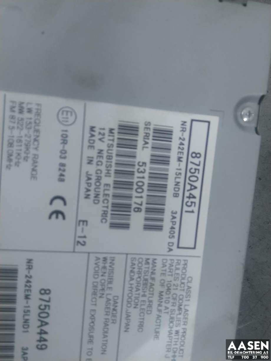 Bilstereo navigasjon skjerm til Mitsubishi Outlander 2012-2015 (Type III, Fase 1) (8750A451|)