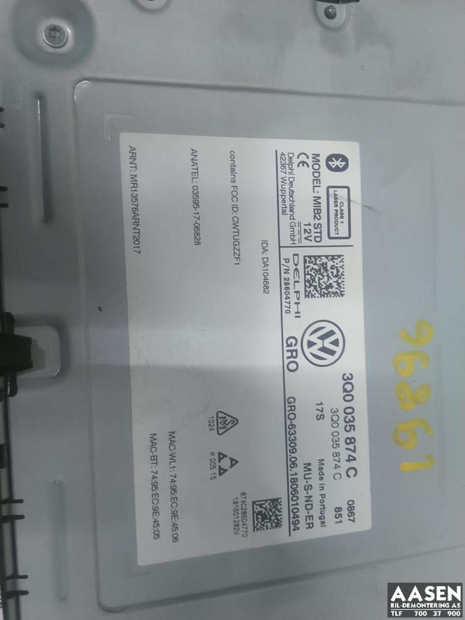 Bilstereo navigasjon spiller til VW Touran 2015-2021 (Type II)  (3Q0 035 874 C|)