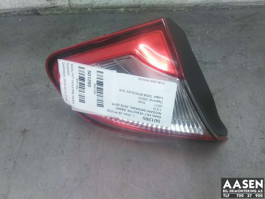 Baklykt venstre indre til Nissan Qashqai, 2010-2014 (Type I, Fase 2)