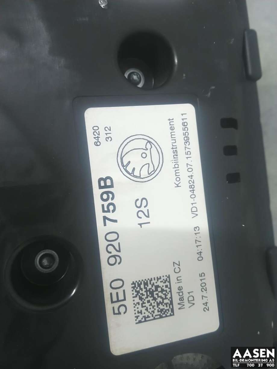 Instrumentpanel til Škoda Octavia 2013-2016 (Type III, Fase 1)  
