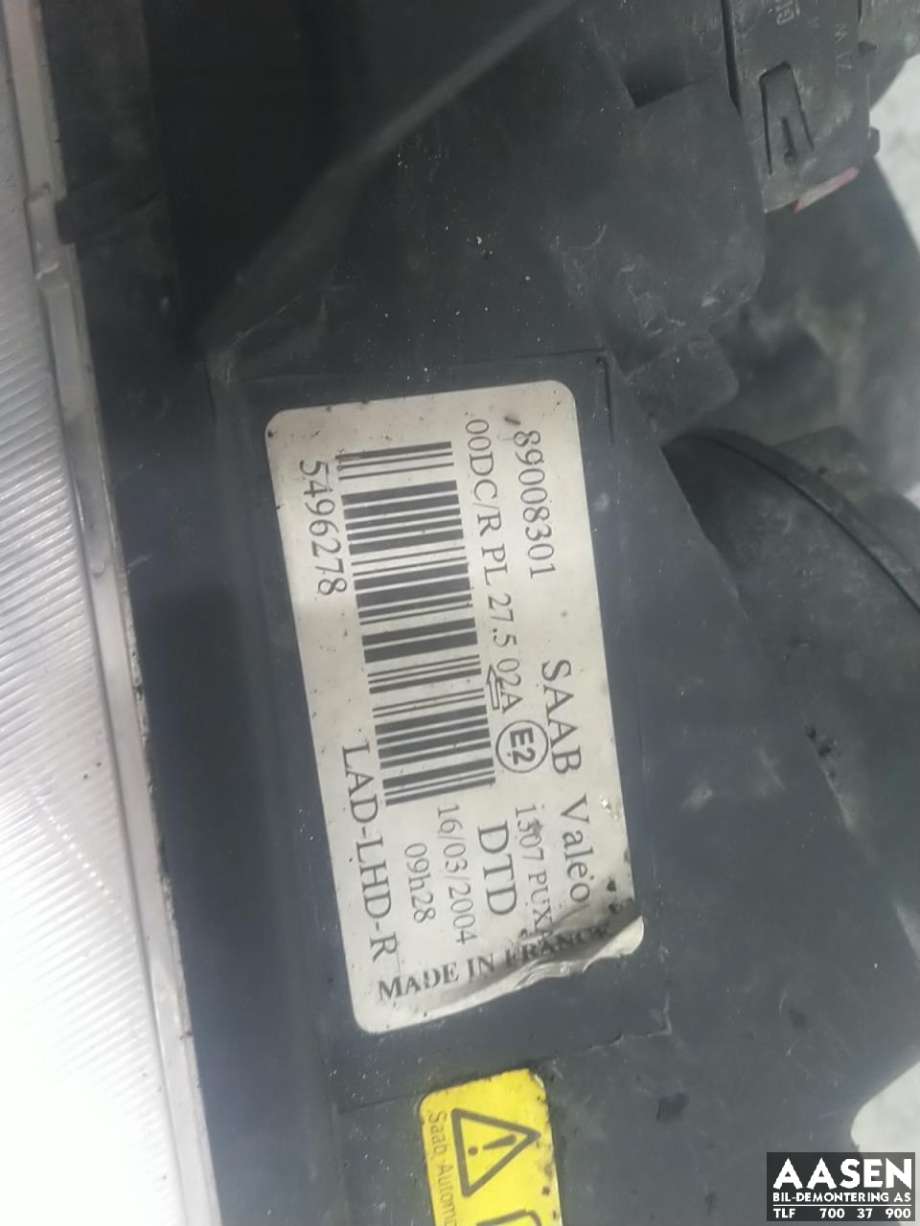 Frontlykt høyre xenon til Saab 9-5 2001-2005 (Type I, Fase 2)  