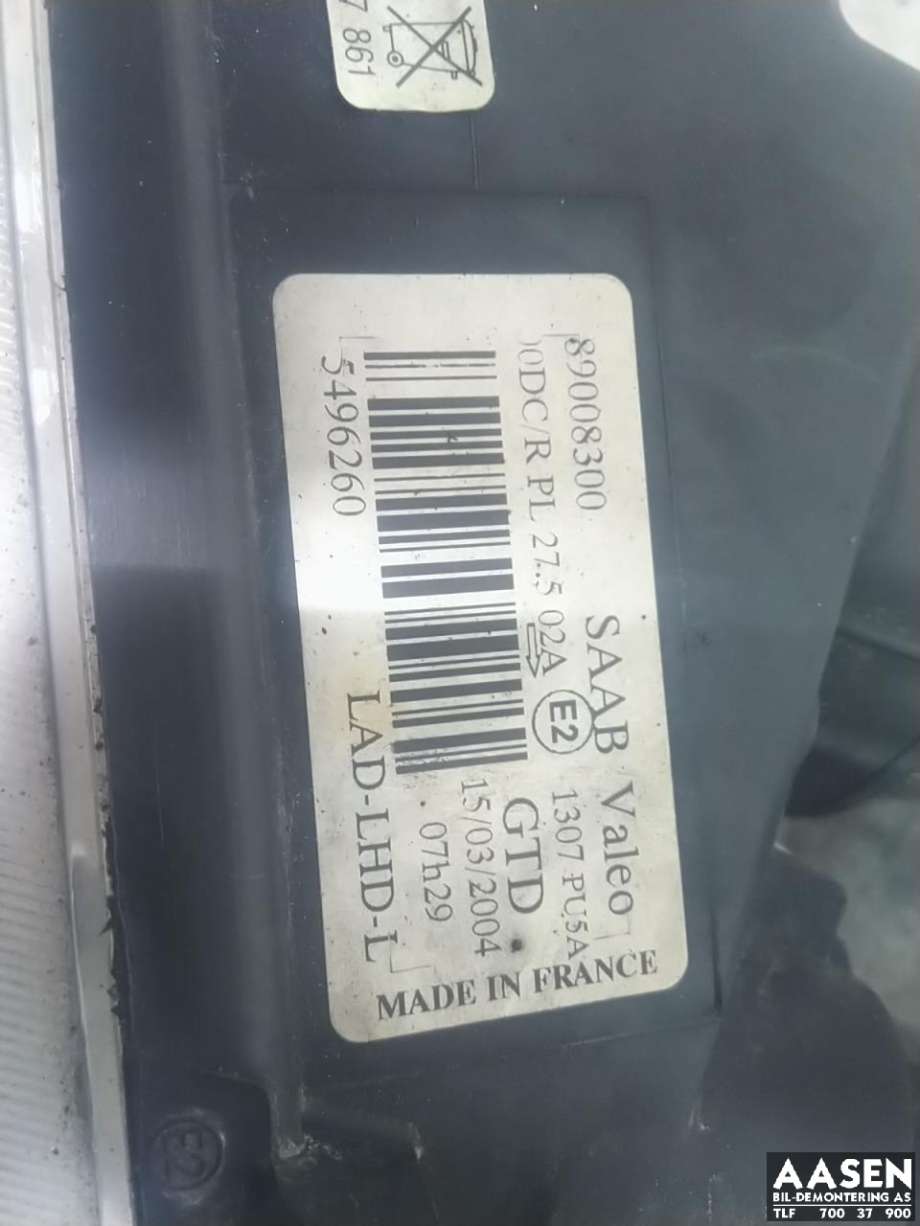 Frontlykt venstre xenon til Saab 9-5 2001-2005 (Type I, Fase 2)  