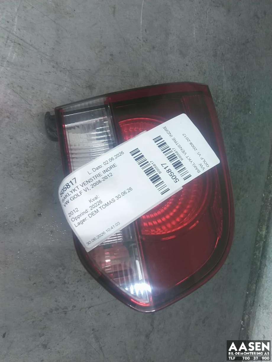 Baklykt venstre indre til VW Golf VI, 2008-2012 (5K0 945 093 AA)