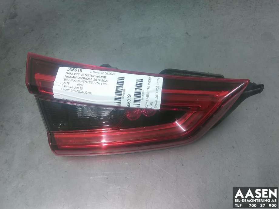 Baklykt venstre indre til Nissan Qashqai, 2014-2021 (Type II)  