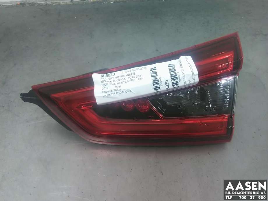 Baklykt høyre indre til Nissan Qashqai, 2014-2021 (Type II)  