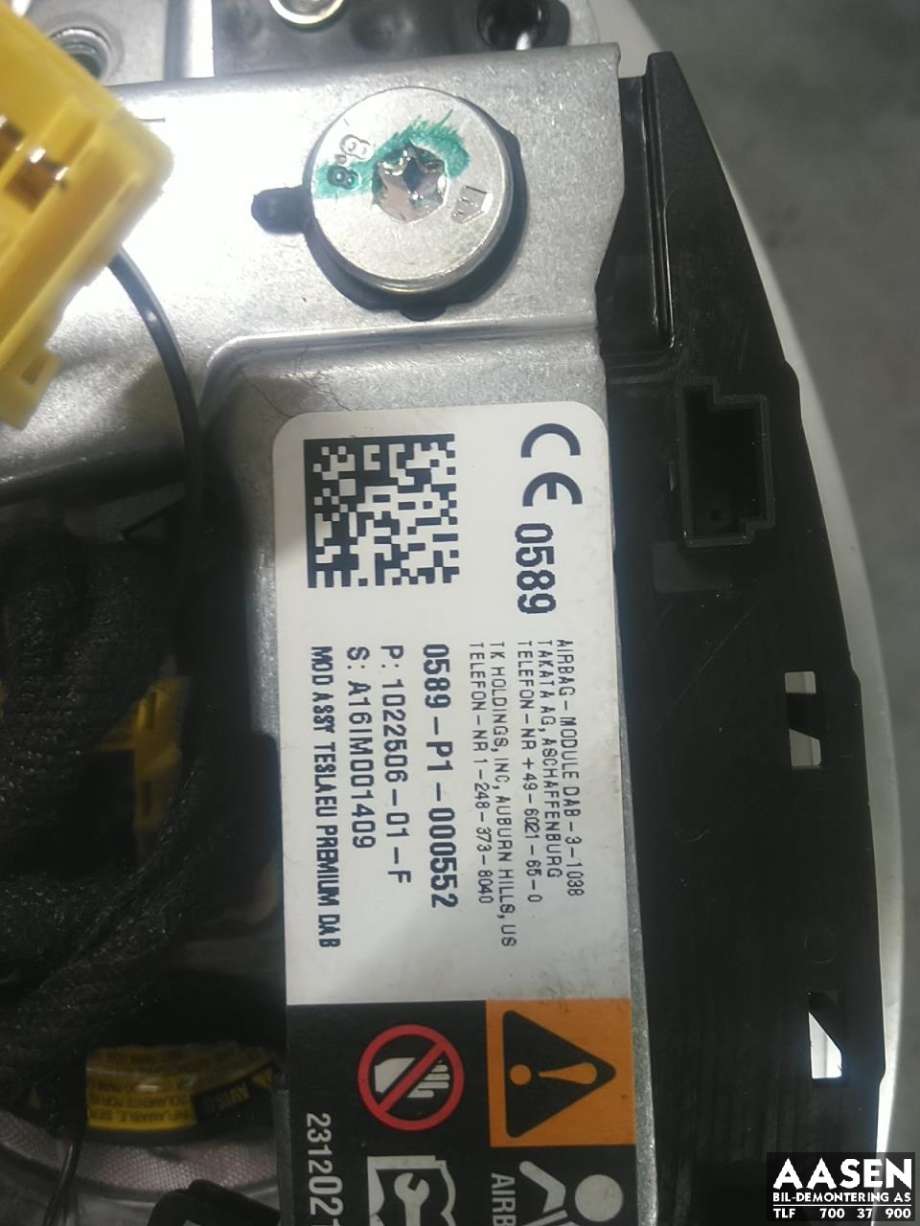 Airbag rattpute til Tesla Model S 2016-2021 (Fase 2)  (1022506-01-F|)