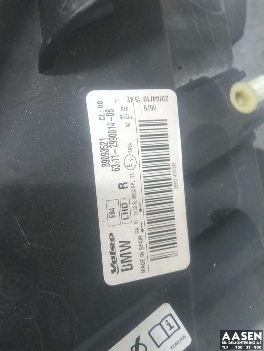 Frontlykt høyre xenon til BMW X1 2009-2015 (E84) (E84) (63 11 2 993 498|)