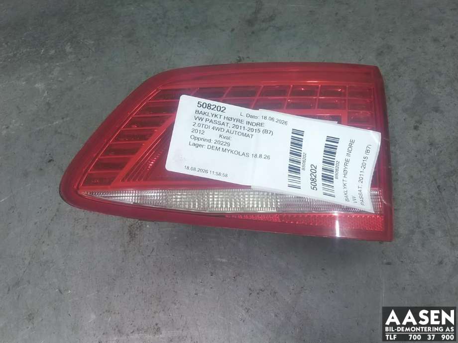 Baklykt høyre indre til VW Passat 2011-2015 (B7) (B7)