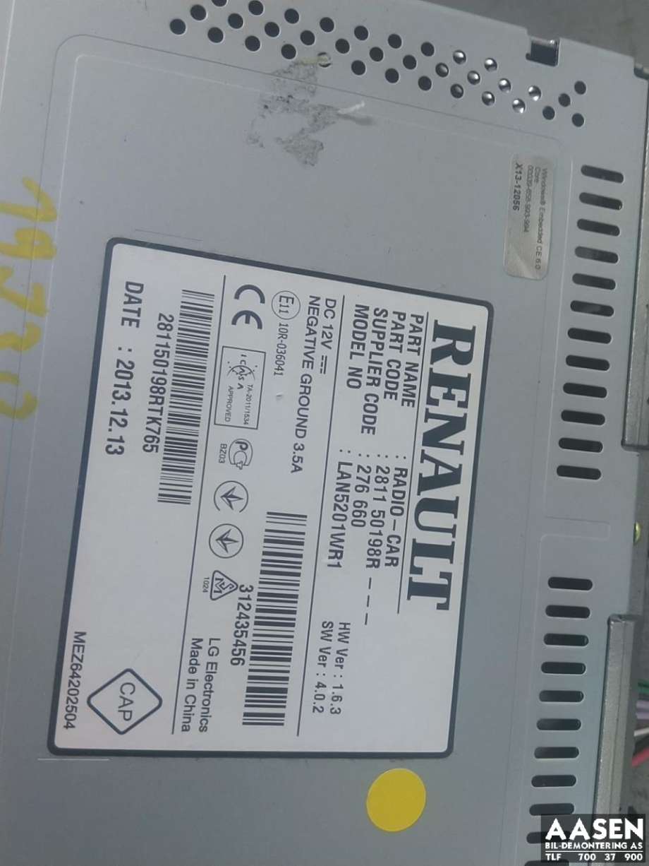 Bilstereo navigasjon skjerm til Renault Captur 2013-2020 (Type I)  