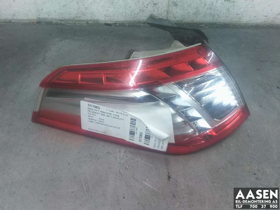Baklykt venstre ytre til Peugeot 508 2011-2014 (Type I, Fase 1)