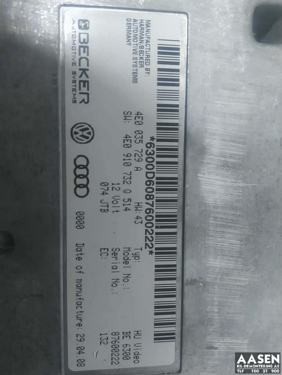 Styreenhet diverse til Audi A8 2003-2010 (Type II)  (4E0 910 732 Q|)