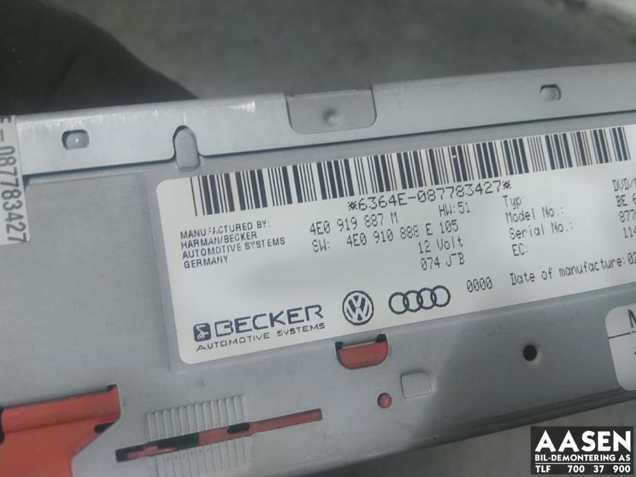 Bilstereo navigasjon spiller til Audi A8 2003-2010 (Type II)  (4E0 910 888 PX|4E0 910 888 E|)