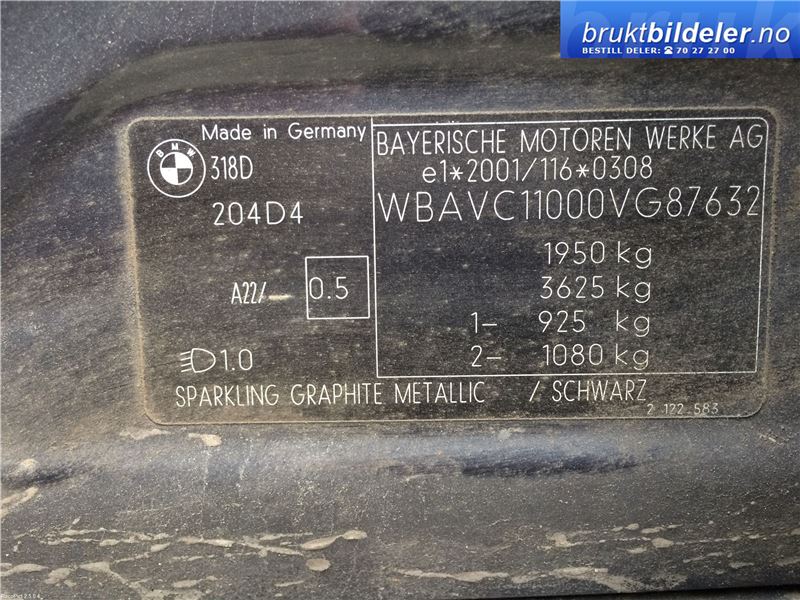 BMW 3-Serie 2005-2011 (E90/E91/E92/E93) (E90/E91/E92/E93), Motorkode: M47-TU2D20, Girkassekode: GS6-37DZ