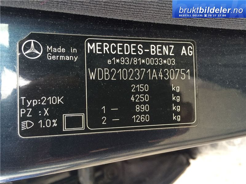 Mercedes E-Klasse 1995-2000 (Fase 1) (W210) (W210), Motorkode: M111.970, Girkassekode: 
