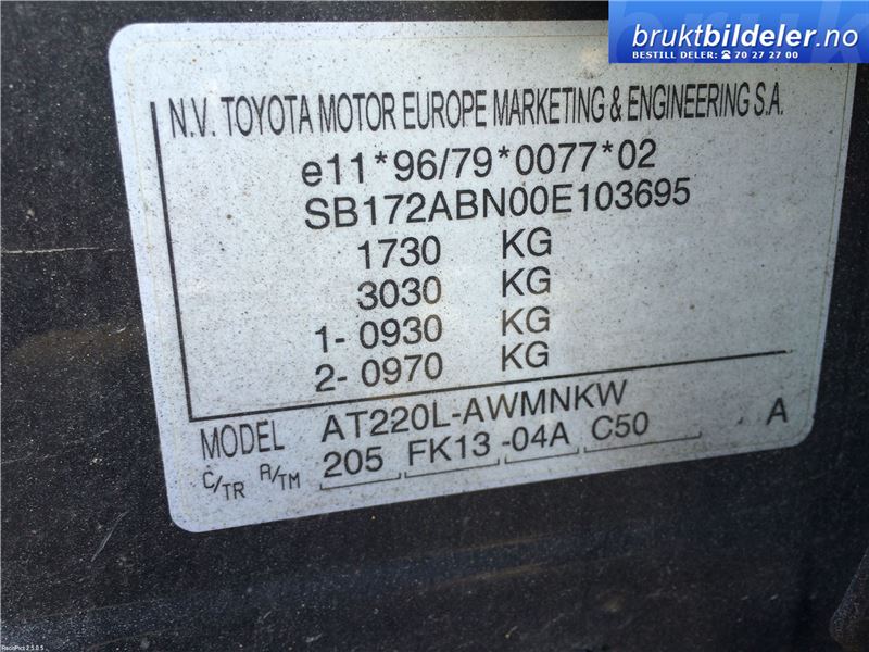 Toyota Avensis 2000-2003 (Type I, Fase 2) , Motorkode: 4A-FE, Girkassekode: C50