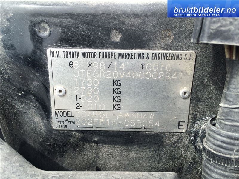 Toyota RAV4 2000-2006 (Type II) , Motorkode: 1ZZ-FE, Girkassekode: C54