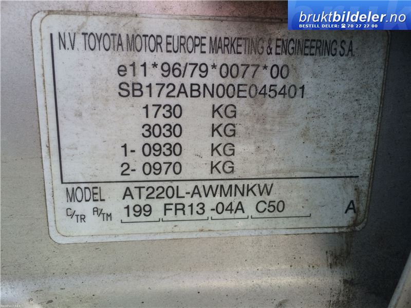 Toyota Avensis 1997-2000 (Type I, Fase 1) , Motorkode: 4A-FE, Girkassekode: C50