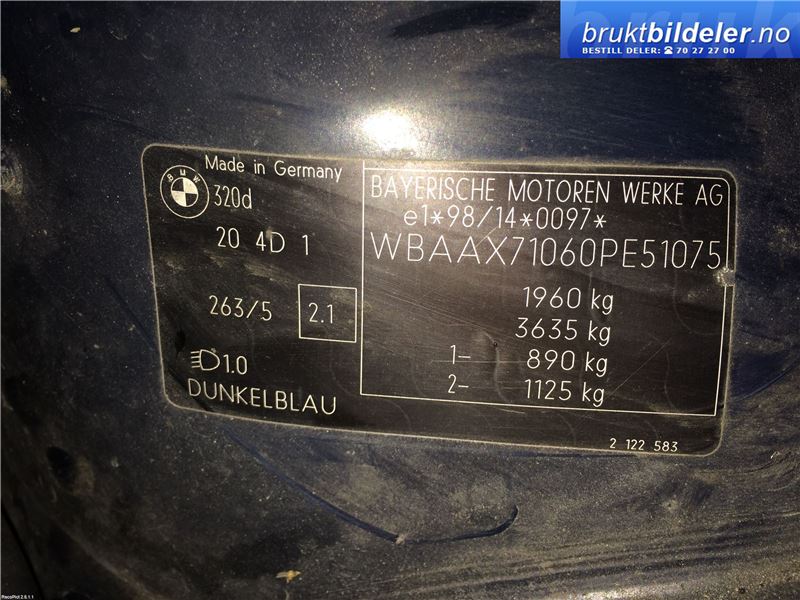 BMW 3-Serie 1998-2005 (E46) (E46), Motorkode: M47-D20, Girkassekode: S5D 280Z
