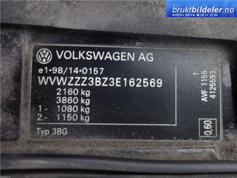 VW Passat 2001-2005 (B5,3BG) (B5,3BG), Motorkode: AVF, Girkassekode: FTS