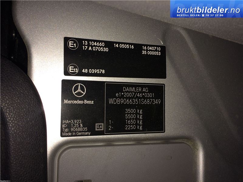 Mercedes Sprinter 2006-2013 (Fase 1) (906) (906), Motorkode: OM651.957, Girkassekode: 