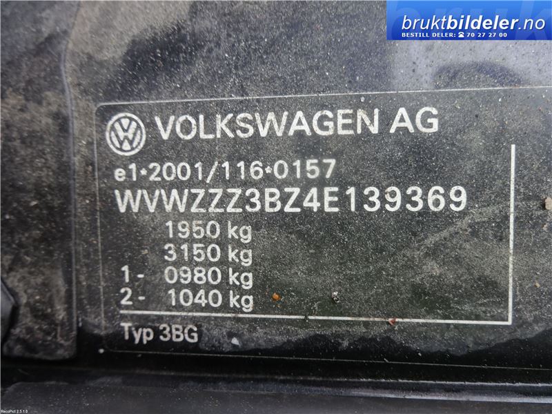 VW Passat 2001-2005 (B5,3BG) (B5,3BG), Motorkode: ALZ, Girkassekode: GFK
