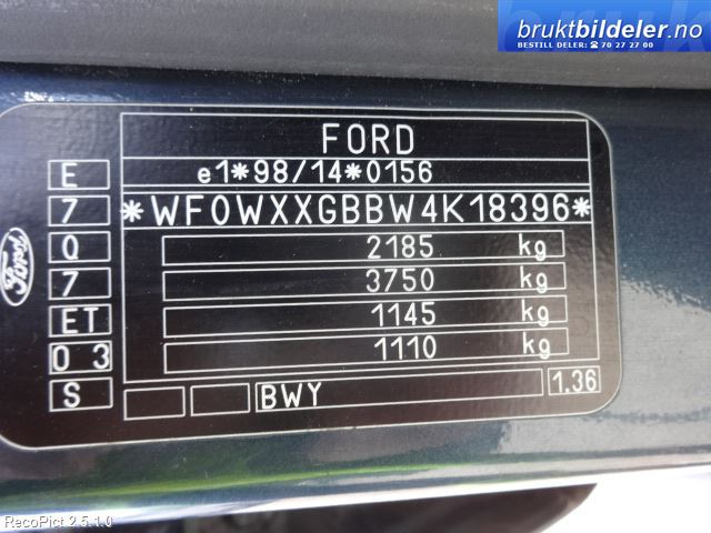 Ford Mondeo 2001-2007 (Type III) , Motorkode: HJB*, Girkassekode: TRRPO  MTX75