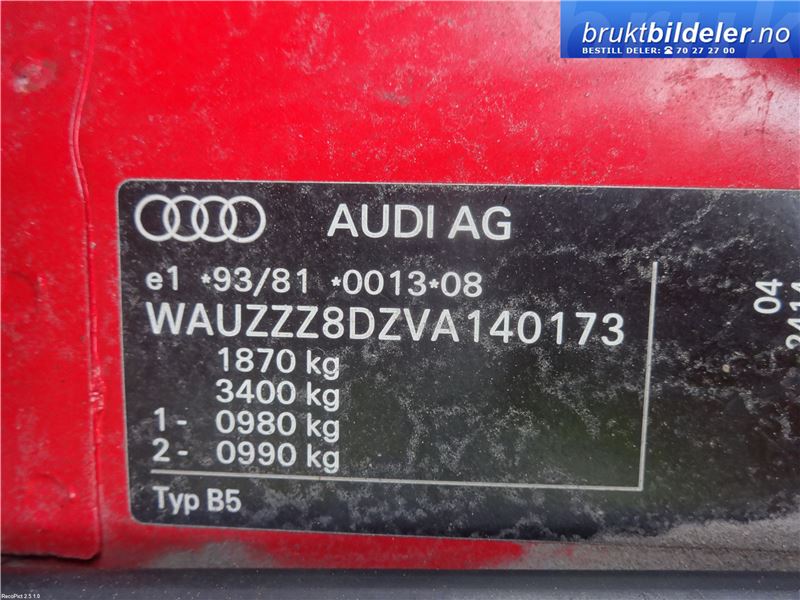 Audi A4 1995-1999 (Type I, Fase 1) (B5) (B5), Motorkode: ADR, Girkassekode: DJV