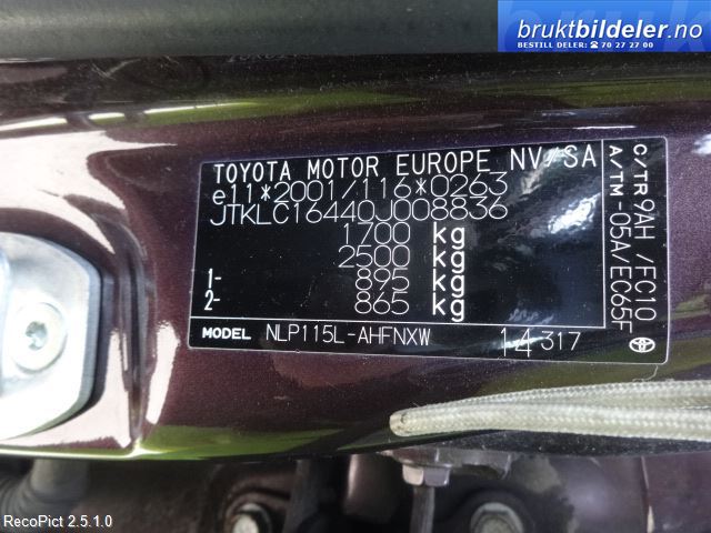 Toyota Urban Cruiser 2009-2014 , Motorkode: 1ND-TV, Girkassekode: EC65
