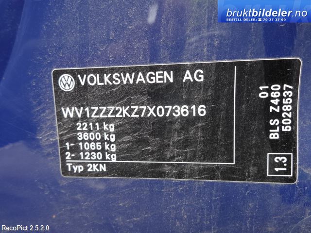 VW Caddy 2004-2010 (Type III, Fase 1) , Motorkode: BJB;BLS, Girkassekode:
