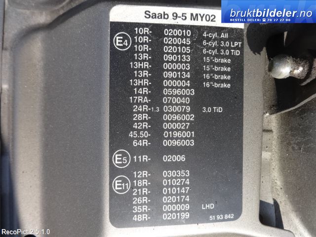 Saab 9-5 2001-2005 (Type I, Fase 2) , Motorkode: B205E, Girkassekode: 55-51SN
