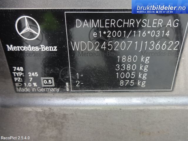 Mercedes B-Klasse 2005-2008 (Fase 1) (W245) (W245), Motorkode: OM640.940, Girkassekode: 