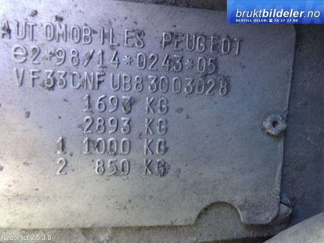 Peugeot 307 2001-2004 (Fase 1) , Motorkode: NFU, Girkassekode: 20DM12