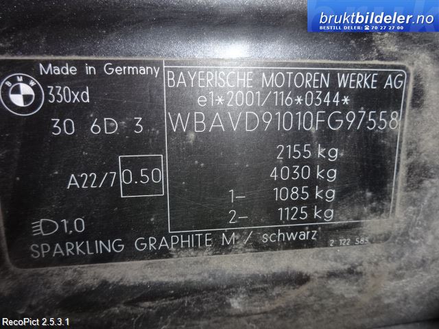 BMW 3-Serie 2005-2011 (E90/E91/E92/E93) (E90/E91/E92/E93), Motorkode: M57-TU2D30, Girkassekode: GS6X53DZ - THGW