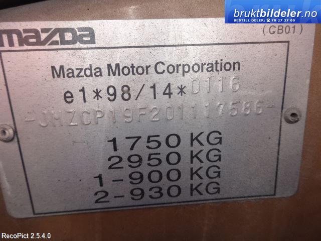 Mazda Premacy 1999-2005 , Motorkode: FP, Girkassekode: 