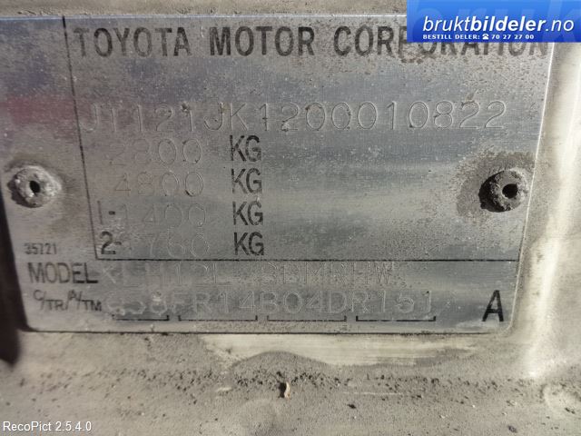 Toyota Hiace 2001-2006 (Fase 2) , Motorkode: 2KD-FTV, Girkassekode: 