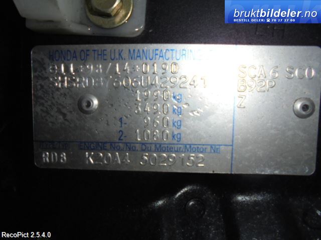 Honda CR-V 2002-2006 (Type II) , Motorkode: K20A4, Girkassekode: 