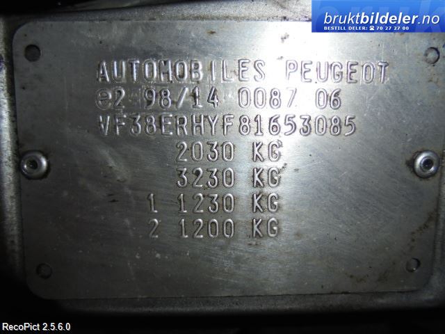 Peugeot 406 1999-2004 (Fase 2) , Motorkode: RHY, Girkassekode: