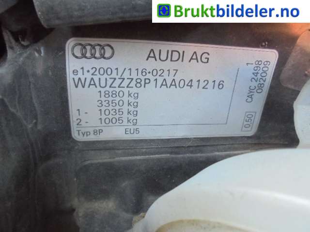 Audi A3 2009-2012 (Type II, Fase 2) , Motorkode: CAYC, Girkassekode: LUB