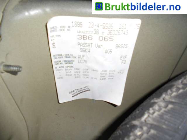 VW Passat 2001-2005 (B5,3BG) (B5,3BG), Motorkode: AVF;AWX, Girkassekode: EYF