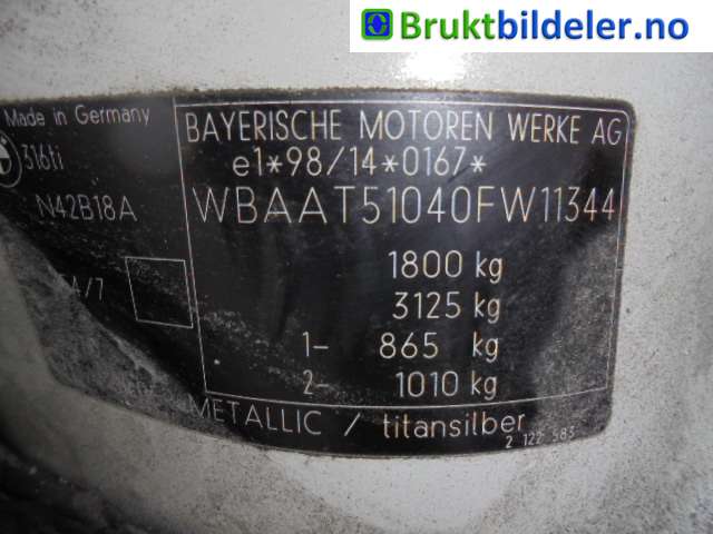 BMW 3-Serie 1998-2005 (E46) (E46), Motorkode: N42-B18, Girkassekode: S5D 250G - TBDH