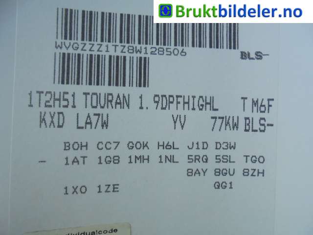 VW Touran 2007-2010 (Type I, Fase 2) , Motorkode: BLS;BXE, Girkassekode: KXD
