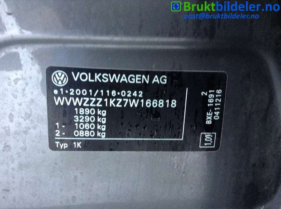 VW Golf V, Combi 2003-2008 , Motorkode: BKC;BXE, Girkassekode: JCR