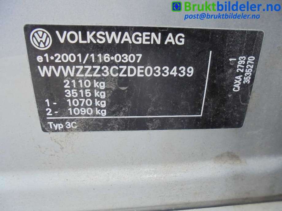 VW Passat 2011-2015 (B7) (B7), Motorkode: CAXA, Girkassekode: NTZ