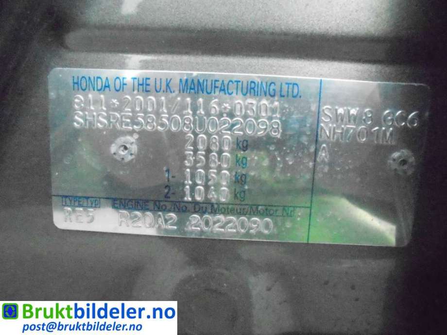 Honda CR-V 2007-2012 (Type III) , Motorkode: R20A2, Girkassekode: