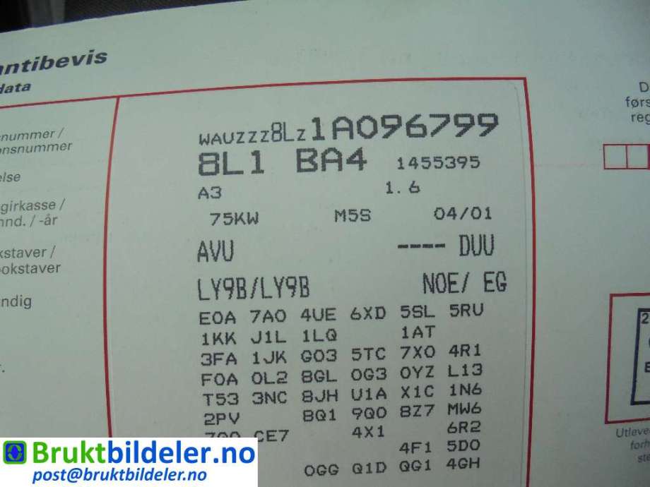 Audi A3 1996-2003 (Type I) , Motorkode: AVU, Girkassekode: DUU