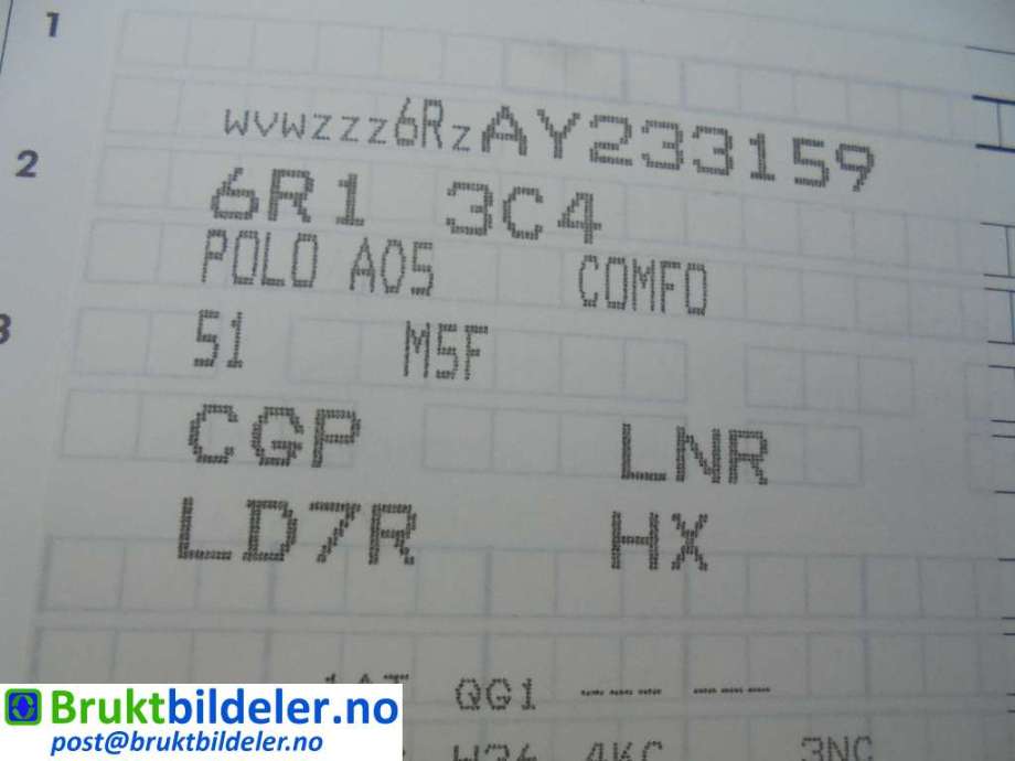 VW Polo 2009-2014 (Type V, Fase 1) , Motorkode: CGPA, Girkassekode: LNR