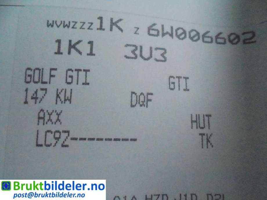 VW Golf V, Combi 2003-2008 , Motorkode: AXX;BWA, Girkassekode: 