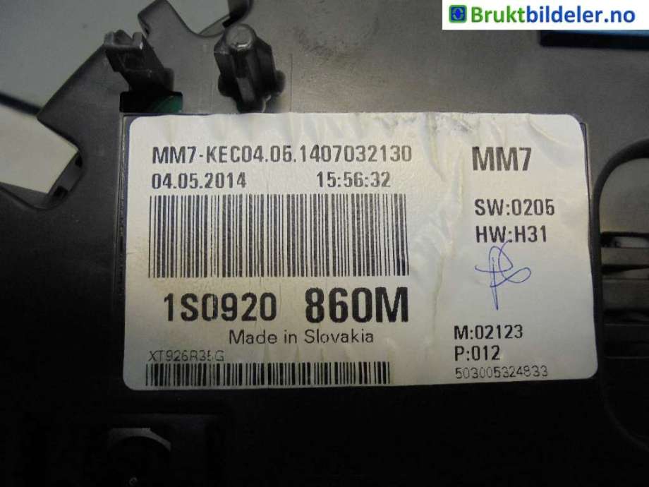 Instrumentpanel til VW E-Up 2013-2019  (VOLKSWAGEN||1S0920 860M)
