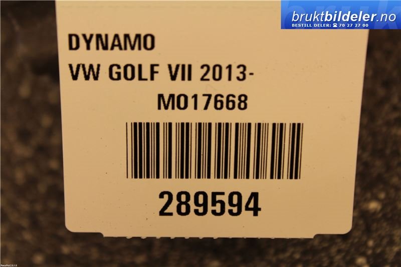 Dynamo til VW Golf VII, 2012-2017 (Fase 1) (VOLKSWAGEN|04E 903 023 J)
